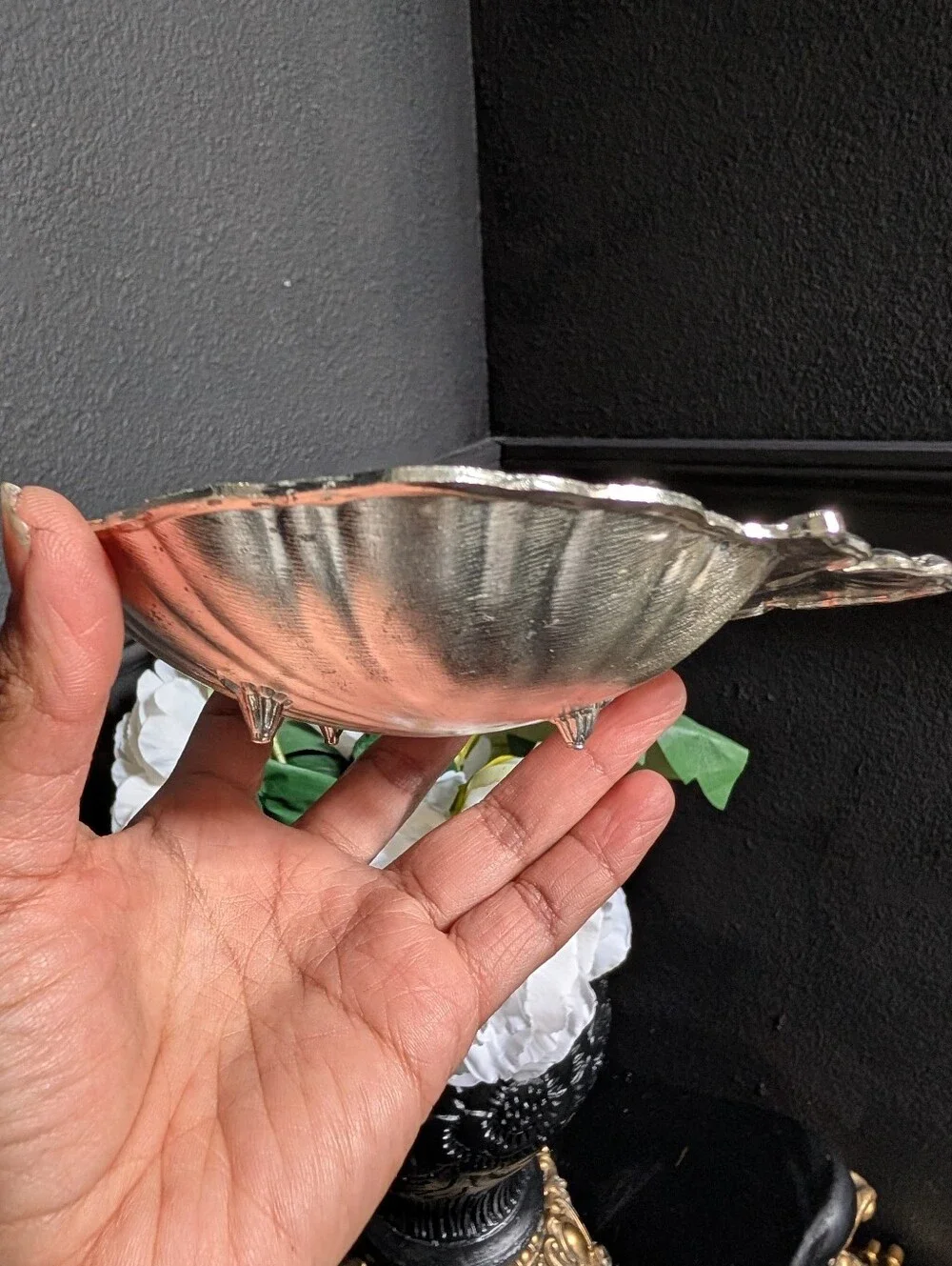 Vintage Silver Plated Clam Shell Footed Server, Trinket Bowl, Made In Japan, 6